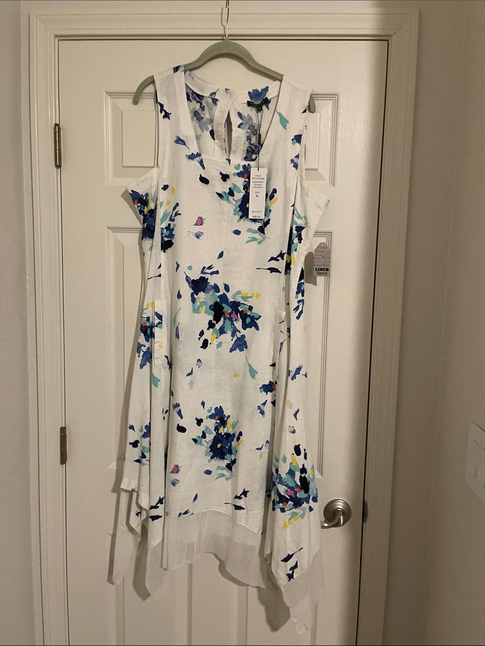 White Floral Cold-Shoulder Linen Dress